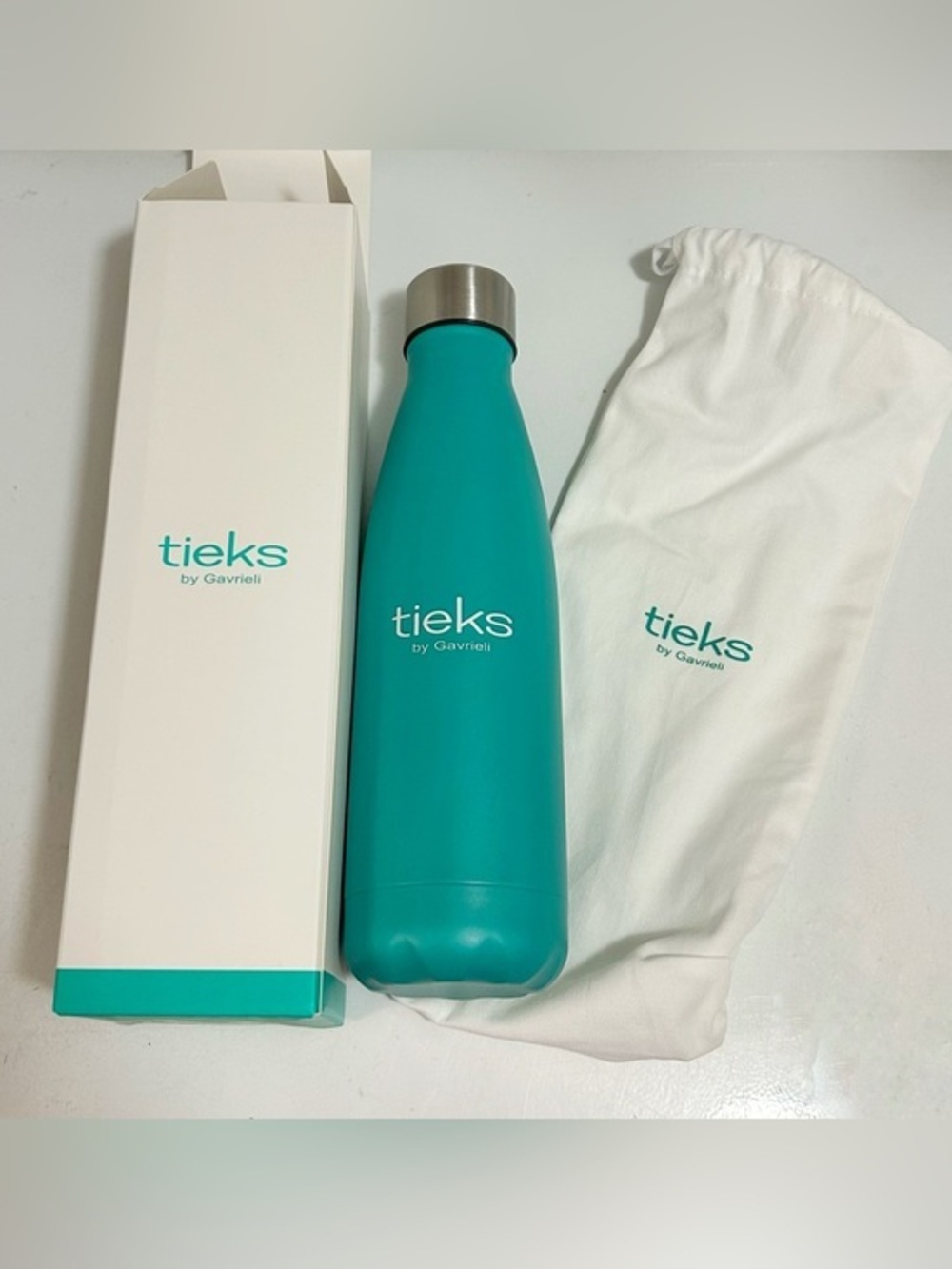 Tieks Teal Insulated Stainless Bottle with Branded Pouch